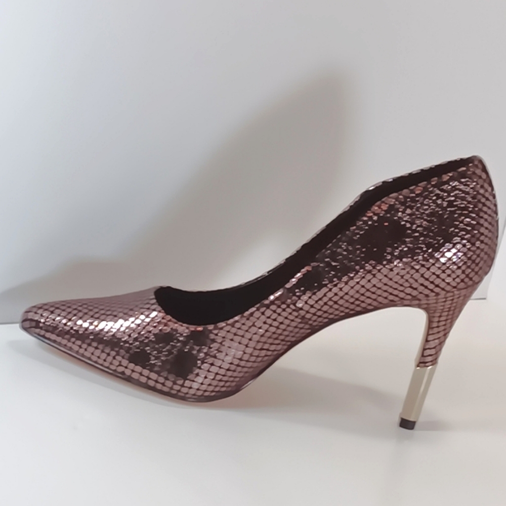 Call It Spring Women's Brown Metallic Look Pumps Silver Heel Cap Size 8.5 Sequin